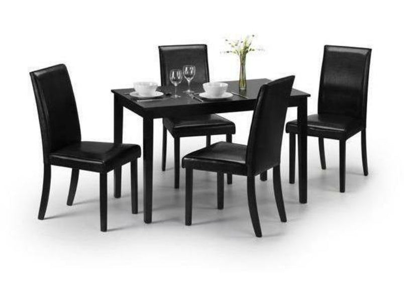 Hudson Dining Chair Black Faux Leather with Black Lacquered Legs (Pack of 2)