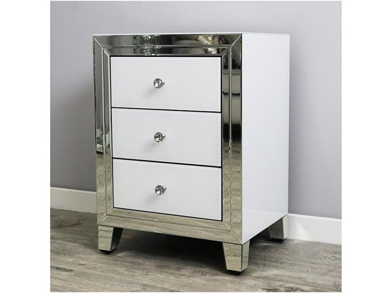 Bianco Three Drawer Bedside Unit