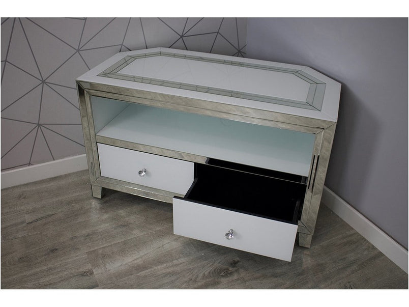 Bianco White MDF Glass TV Unit Small