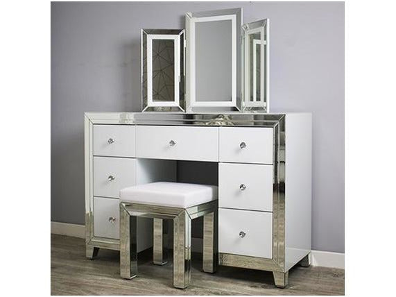 Bianco White MDF Glass dressing table set