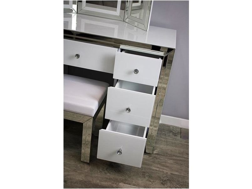 Bianco White MDF Glass dressing table set