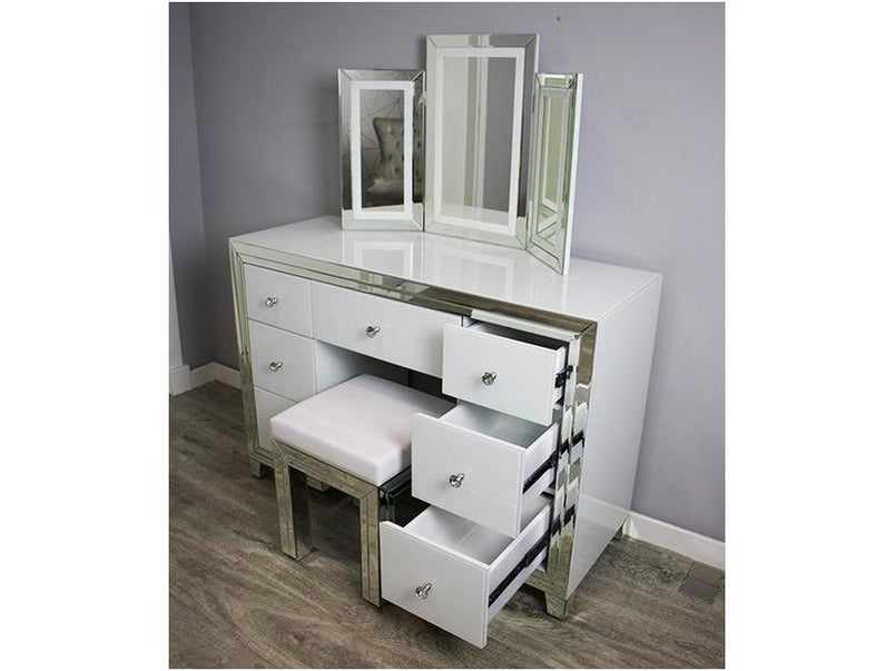 Bianco White MDF Glass dressing table set