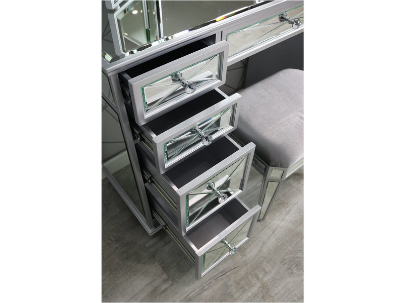 Saltire Grey Wood Glass Dressing Table Set