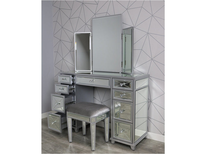 Saltire Grey Wood Glass Dressing Table Set