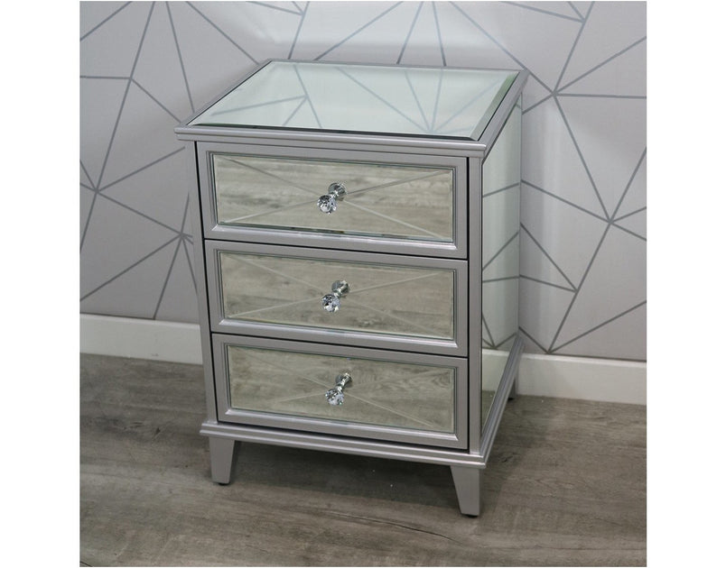 Saltire Grey MDF Glass 3 Drawer Bedside