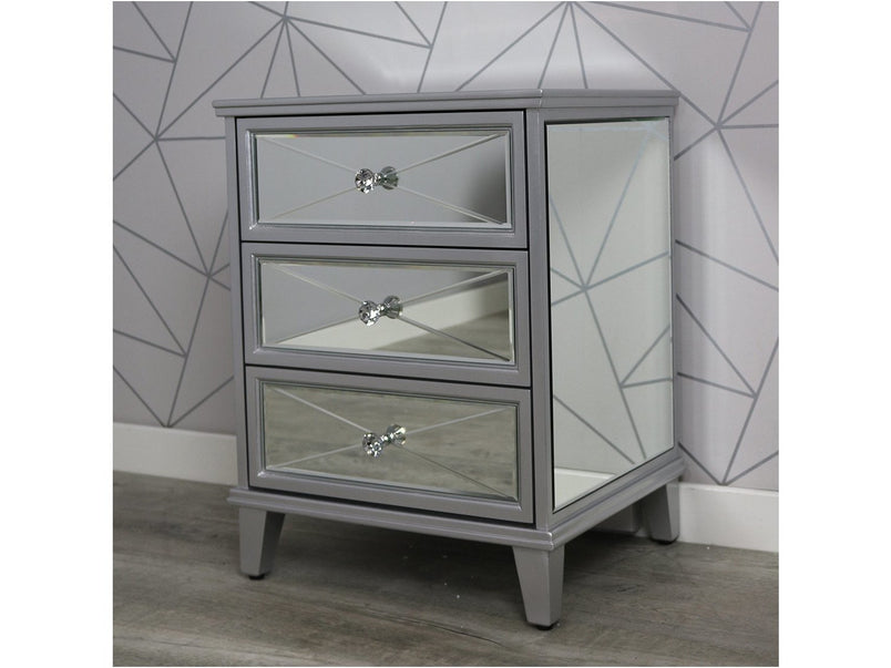 Saltire Grey MDF Glass 3 Drawer Bedside