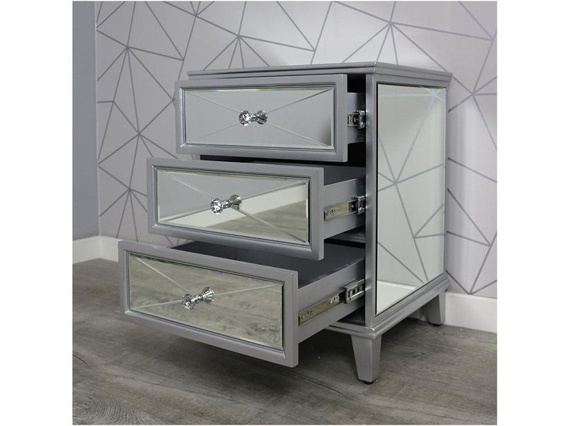 Saltire Grey MDF Glass 3 Drawer Bedside