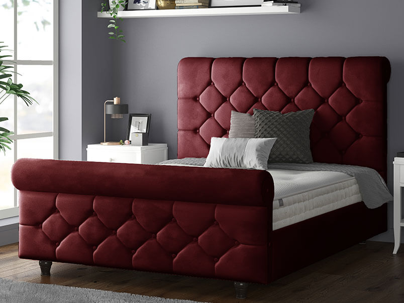 Jasmine Bed Plush Velvet Burgundy