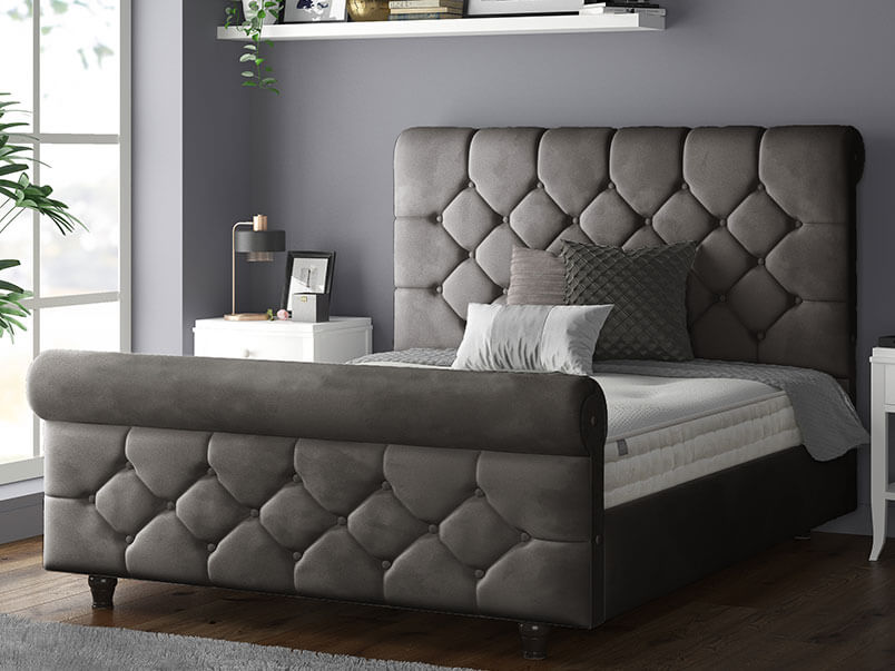 Jasmine Bed Plush Velvet Charcoal