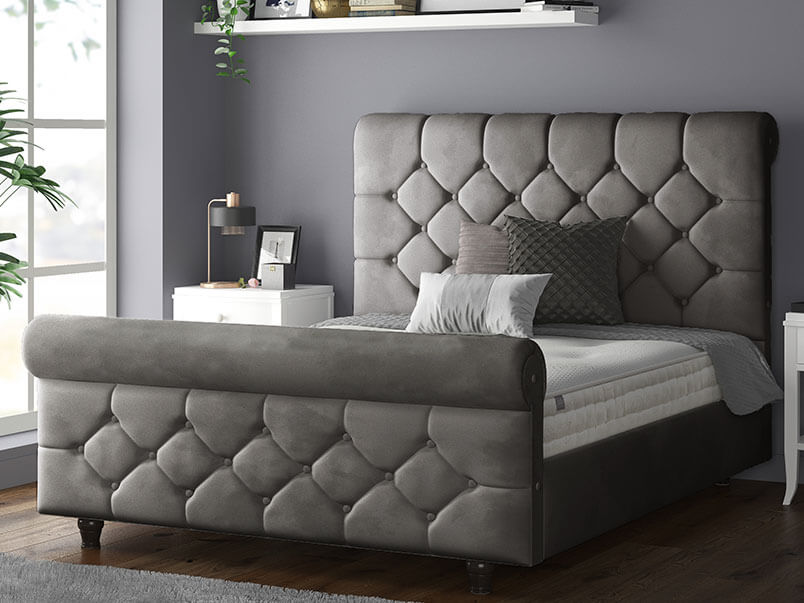 Jasmine Bed Plush Velvet Grey