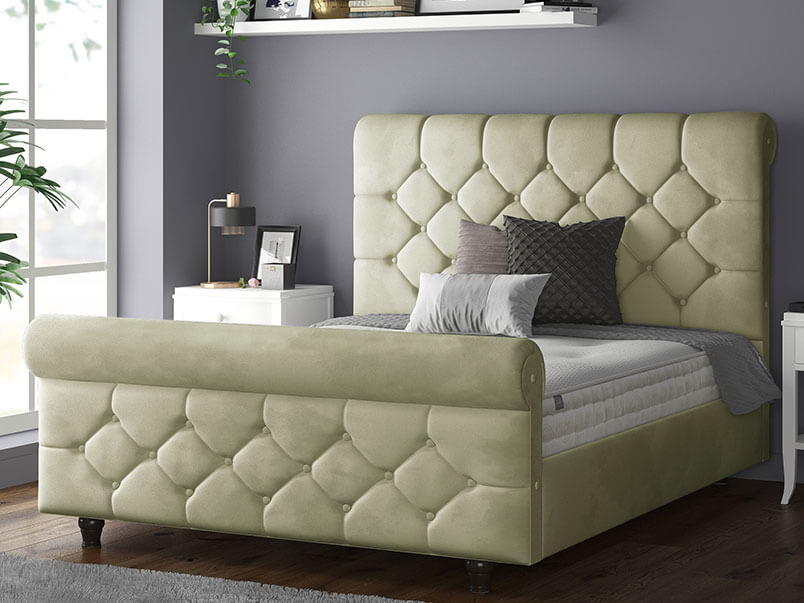 Jasmine Bed Plush Velvet Light Green