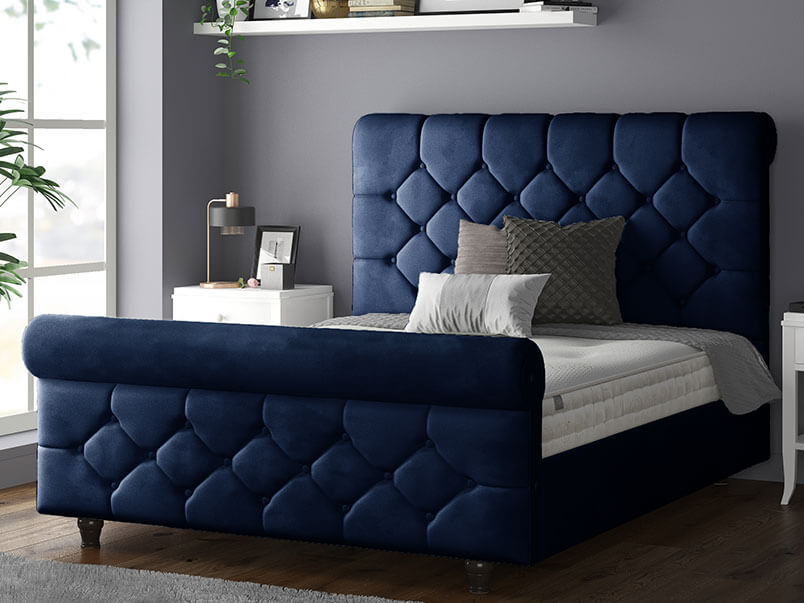 Jasmine Bed Plush Velvet Royal Blue