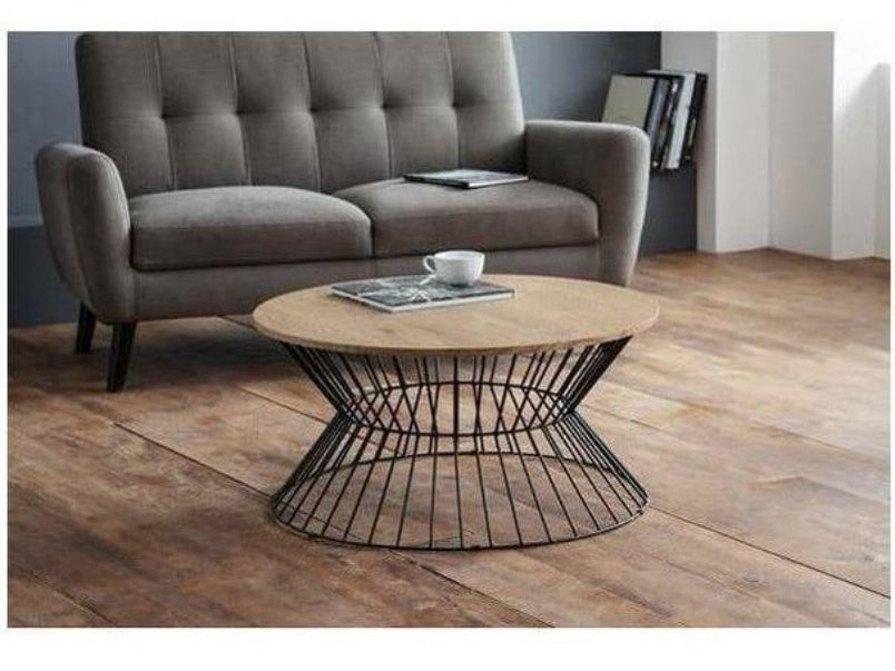 Jersey Round Wire Coffee Table Natural Oak