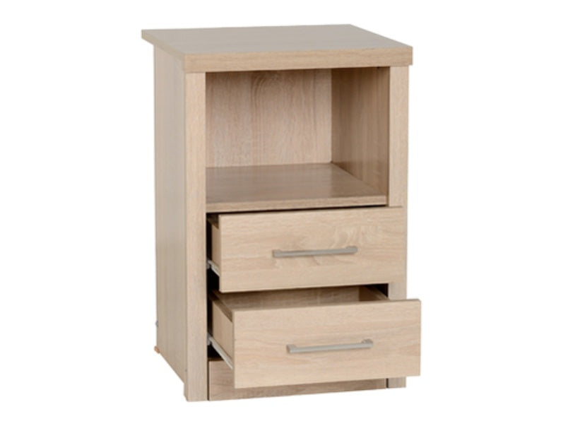 Lisbon 2 Drawer 1 Shelf Bedside Cabinet Light Oak Effect Veneer