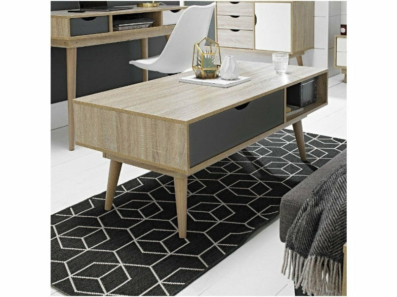 Scandi Desk Oak With Grey and White Drawers