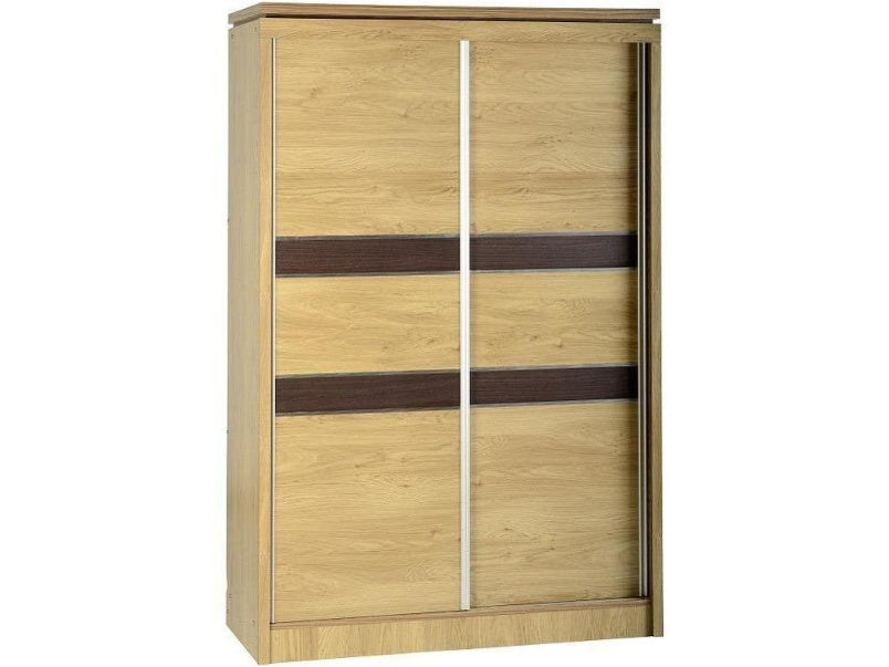 Charles 2 Door Sliding Wardrobe Oak Effect Veneer with Walnut Trim