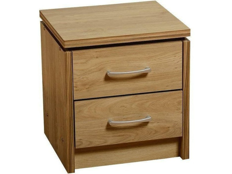 Charles 2 Drawer Bedside Chest Oak Effect Veneer with Walnut Trim