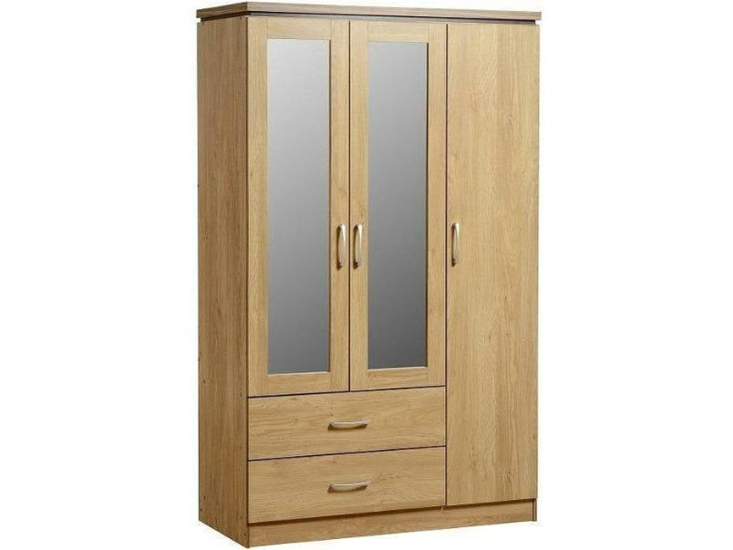 Charles 3 Door 2 Drawer Mirrored Wardrobe Oak Effect Veneer