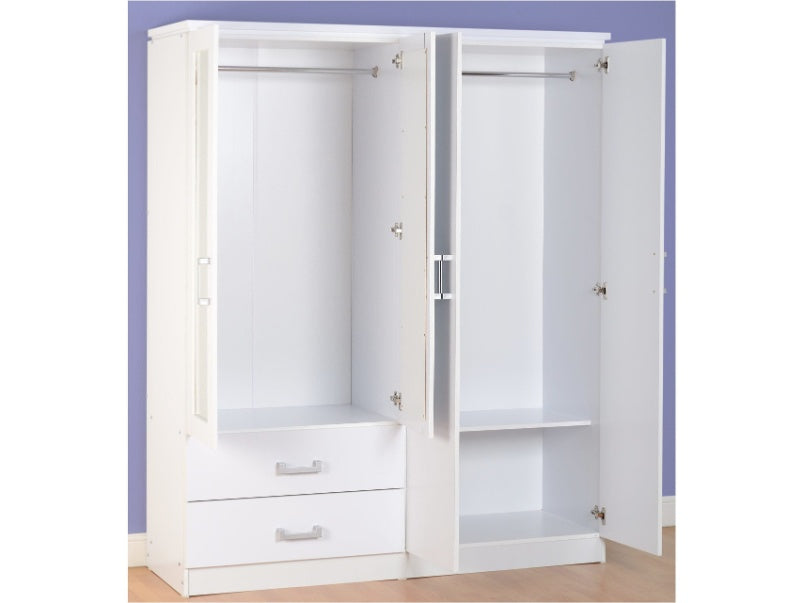 Charles 4 Door 2 Drawer Mirrored Wardrobe White