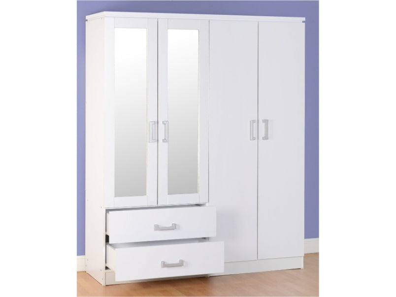 Charles 4 Door 2 Drawer Mirrored Wardrobe White