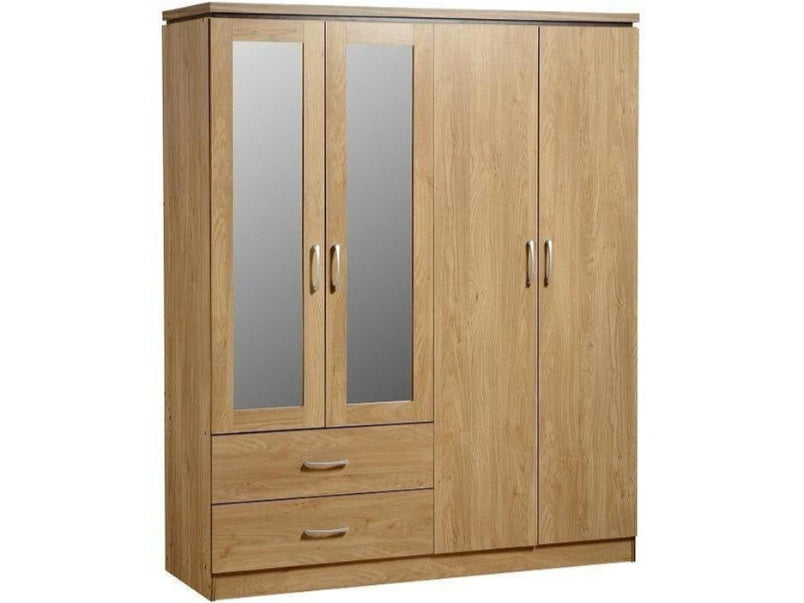 Charles 4 Door 2 Drawer Mirrored Wardrobe Oak Effect Veneer