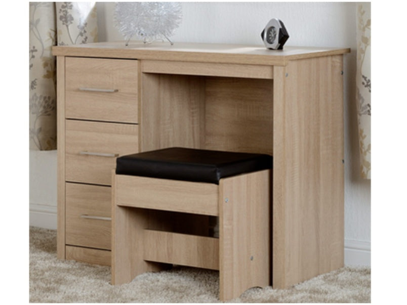 Langham 2Pc Dressing Table Set Light Oak Effect/Black Faux Leather |  GoDotti.com  Godotti.com