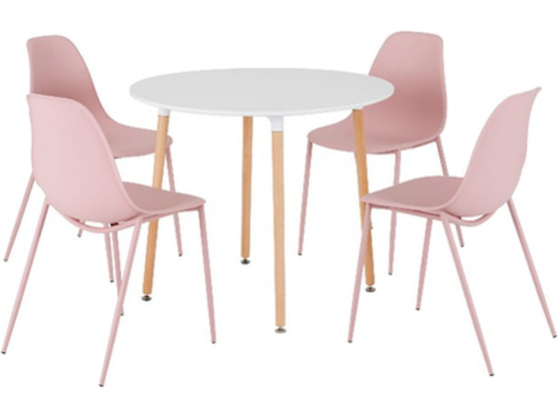 Lindon Dining Set White/Pink/Natural Oak