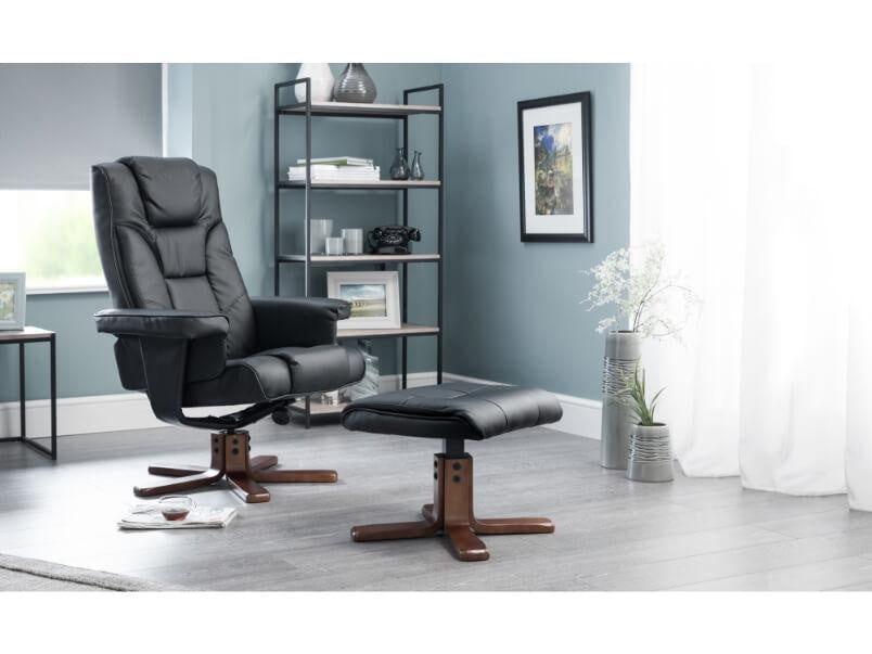 Malmo Swivel Recliner & Stool Faux Leather