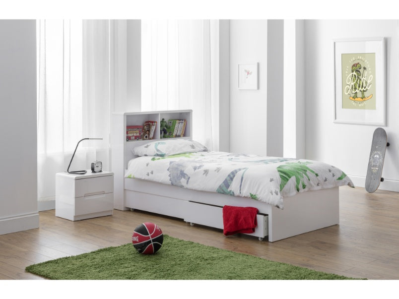 Madrid High Gloss White Bookcase Bed