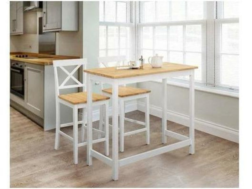 Marlow Ivory/Oak Bar Set with 2 Bar Stools