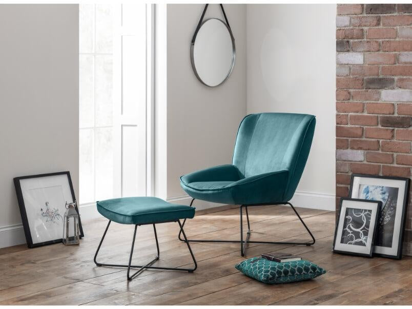 Mila Velvet Accent Chair With Stool