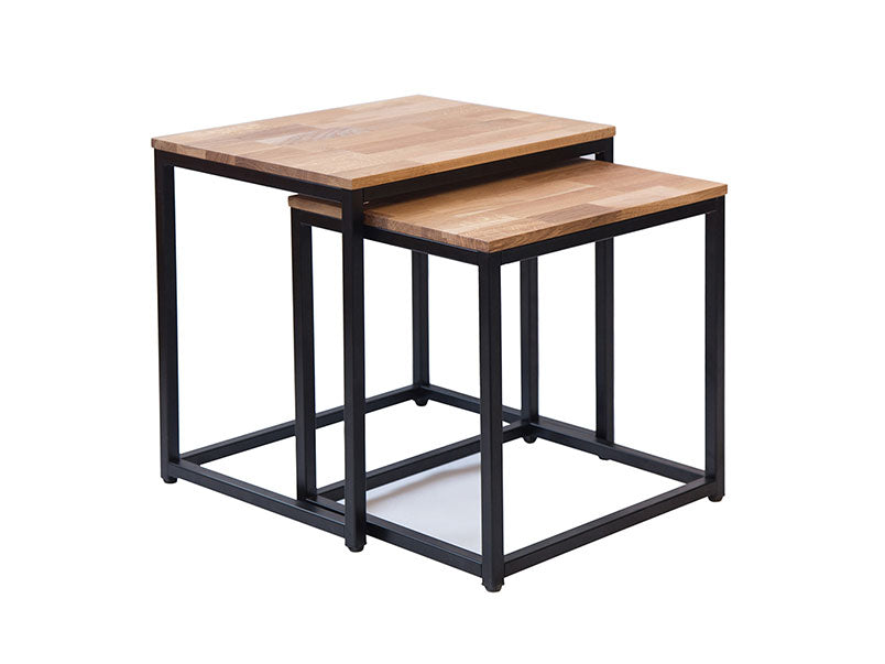 Mirlelle Nest Of Tables Solid Oak Black Metal Frame