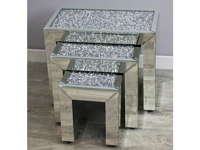 Mocka Silver Glass Diamond Crush Nest Of Tables