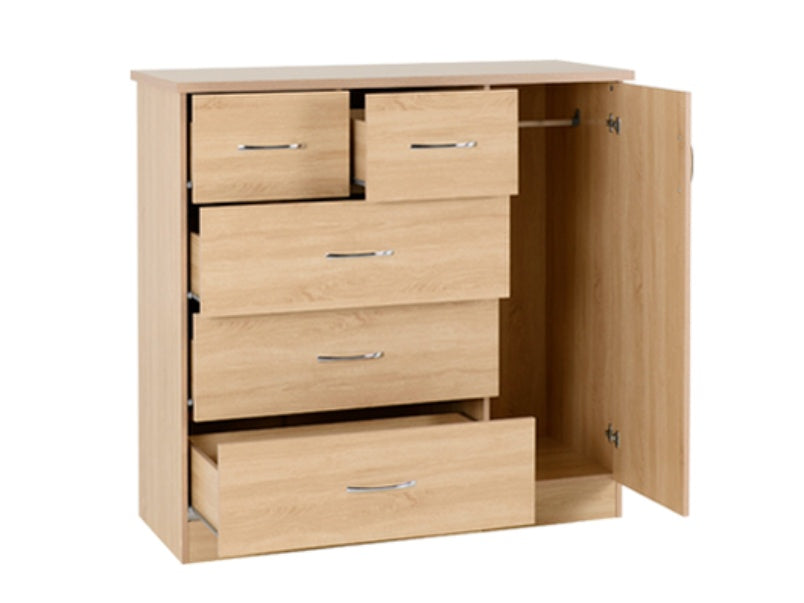 Nevada 5 Drawer Low Wardrobe Sonoma Oak Effect