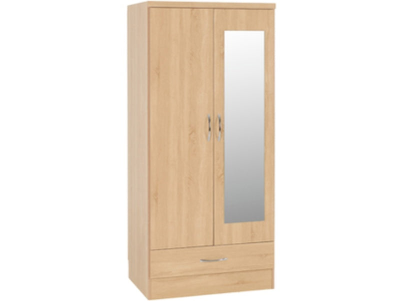 Nevada Mirrored 2 Door Wardrobe Sonoma Oak Effect