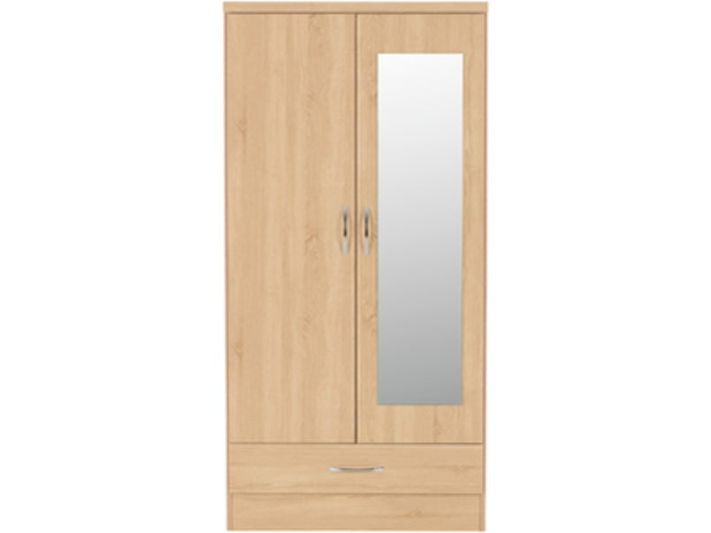 Nevada Mirrored 2 Door Wardrobe Sonoma Oak Effect