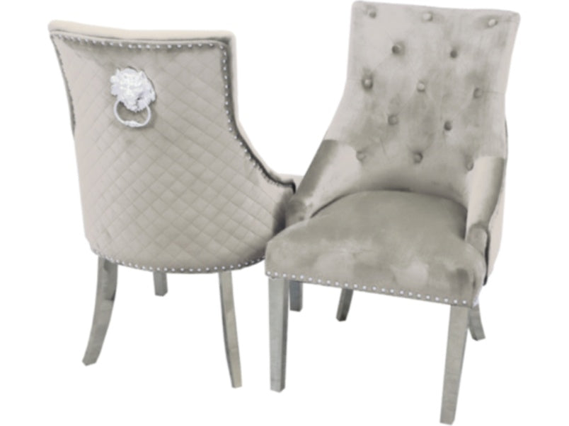 Bentley Dining Chair with Lion Knocker & Quilted Back