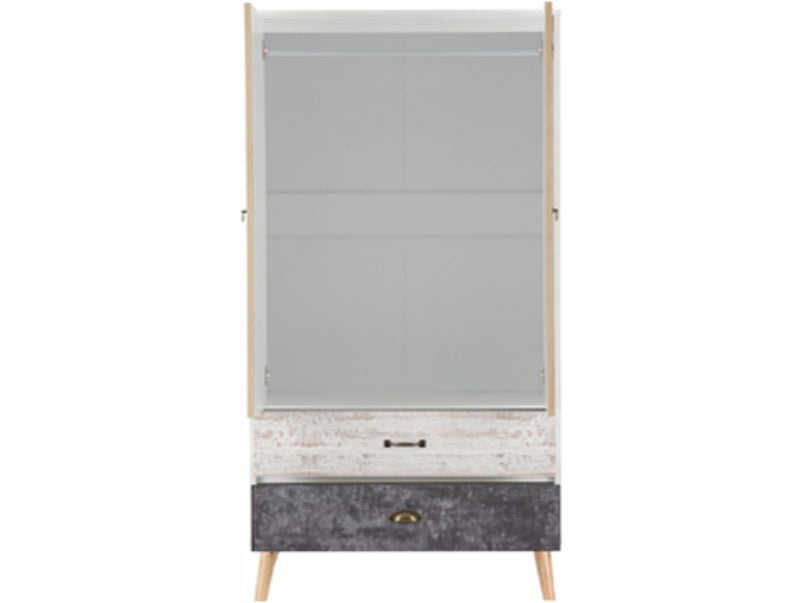 Nordic 2 Door 2 Drawer Wardrobe White/Distressed Effect