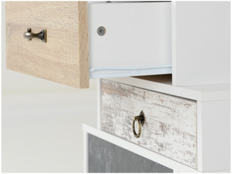Nordic 3 Drawer Bedside White/Distressed Effect