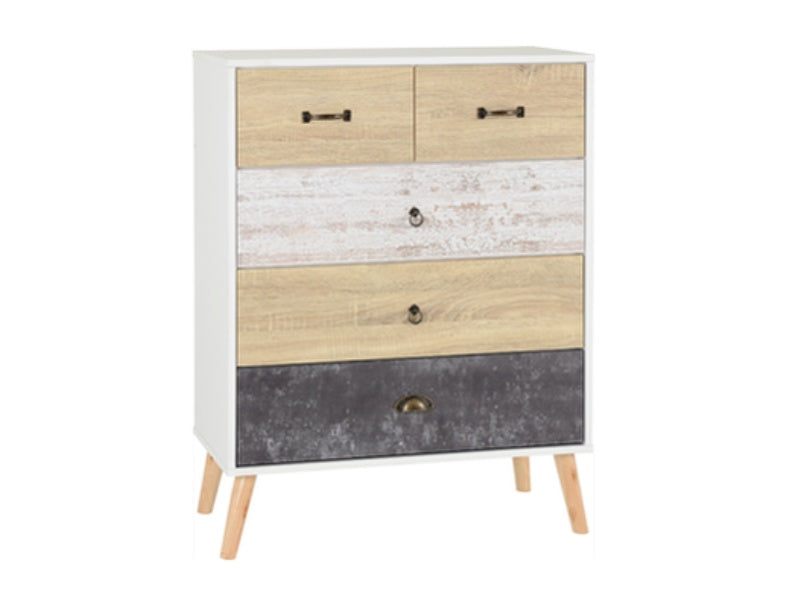 Nordic 3+2 Drawer Chest White/Distressed Effect