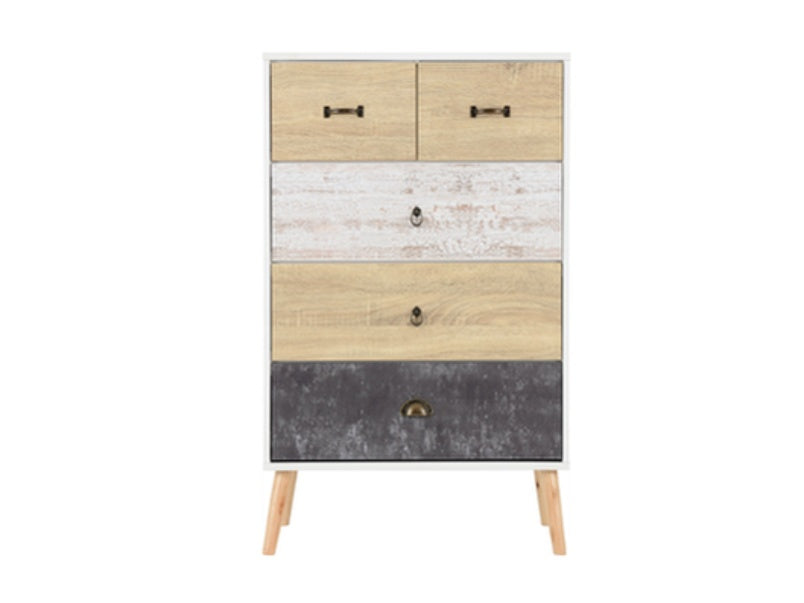 Nordic 3+2 Drawer Chest White/Distressed Effect