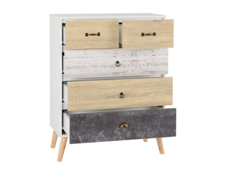 Nordic 3+2 Drawer Chest White/Distressed Effect