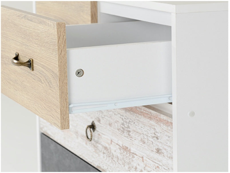 Nordic 3+2 Drawer Chest White/Distressed Effect