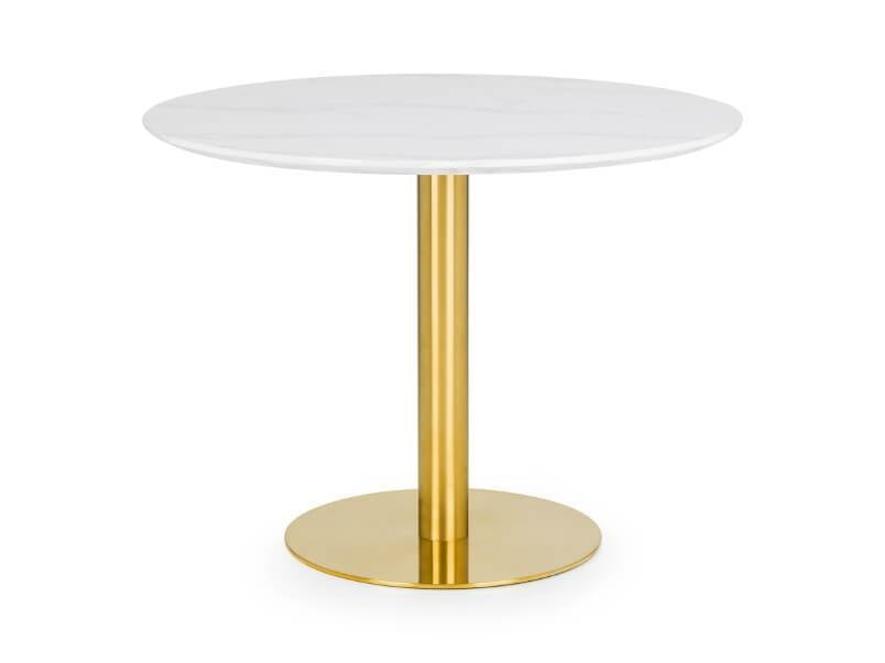 Palermo Round Pedestal Table White Marble Effect & Gold