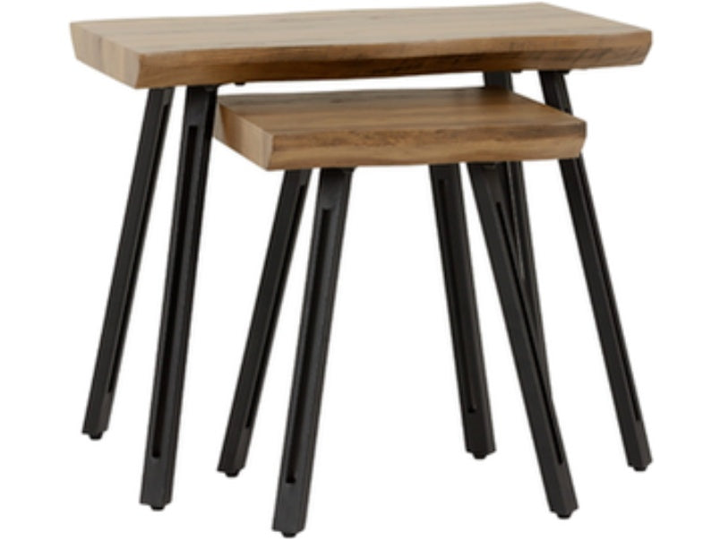 Quebec Wave Edge Nest of Tables Medium Oak Effect/Black