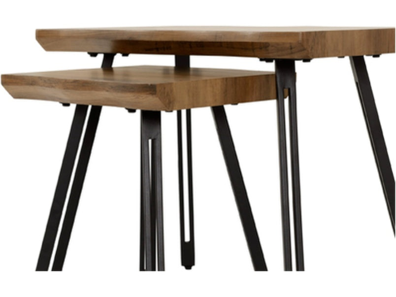 Quebec Wave Edge Nest of Tables Medium Oak Effect/Black