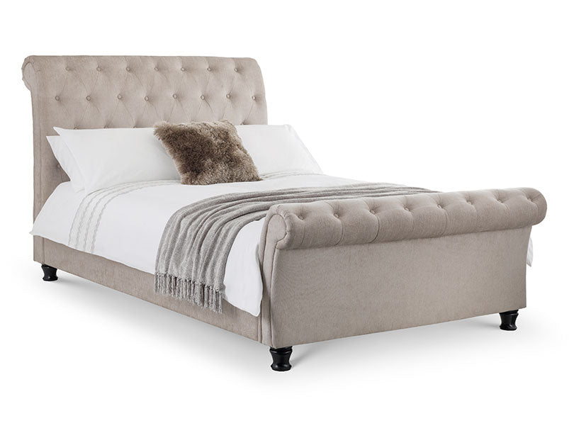 Rafferty Deep Button Scroll Bed Mink Chenille