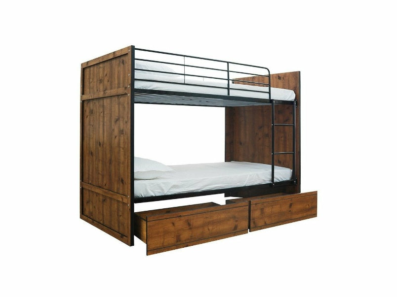 Rocco Bunk Bed with Drawers Vintage Oak with Black Frame