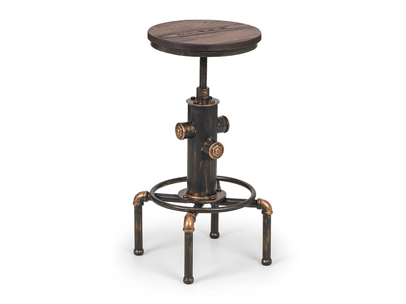 Rockport Pipework Barstool Brushed Copper/Rustic Elm