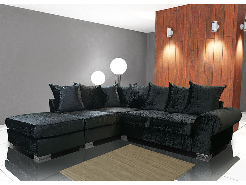 Black crushed velvet corner sofa deals